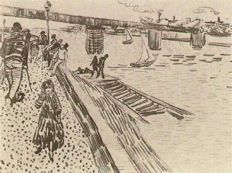 View of a River, Quay, and Bridge, 1888 - 梵谷