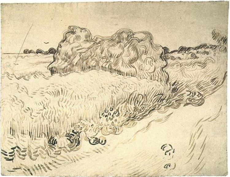Wheat Field with a Stack of Wheat or Hay, 1890 - 梵谷