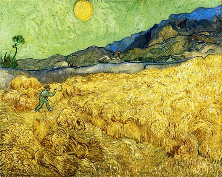 Wheat Field with Reaper and Sun, 1889 - 梵谷