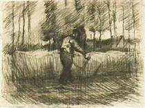 Wheat Field with Trees and Mower - 梵谷