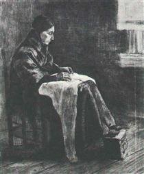 Woman with Shawl, Sewing - Винсент Ван Гог