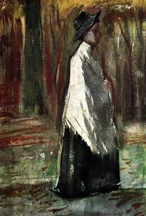 Жінка з білою шаллю в лісі - Вінсент Ван Гог