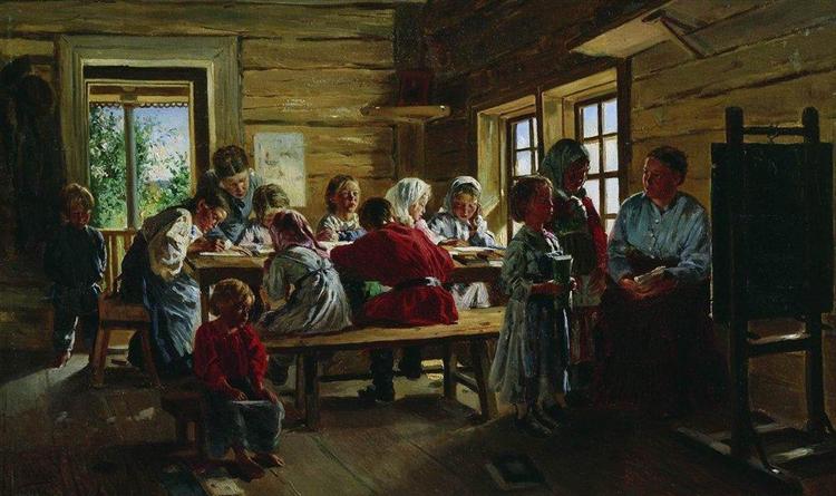 At the village school, 1883 - Wladimir Jegorowitsch Makowski