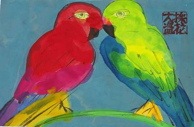 Red Parrot, Green Parrot - Walasse Ting