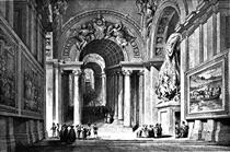 Giovanni Lorenzo Bernini's Scala Regia in the Apostolic Palace, Vatican, drawing by Leitch, engraving by E. Challis - William Leighton Leitch