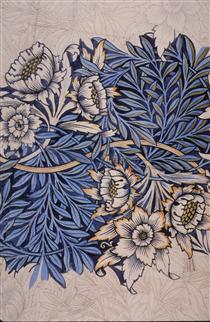 Design for Tulip and Willow indigo-discharge wood-block printed fabric - William Morris
