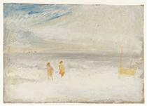 Two Figures on a Beach with a Boat - J.M.W. Turner