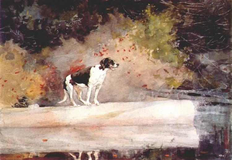 Dog on a log, 1889 - 温斯洛·霍默