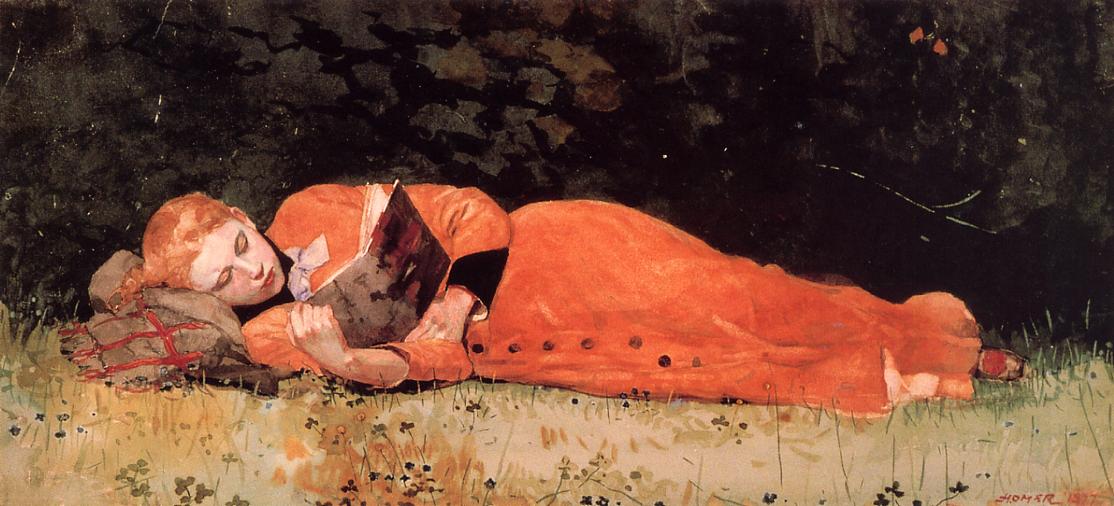 reclining woman reading