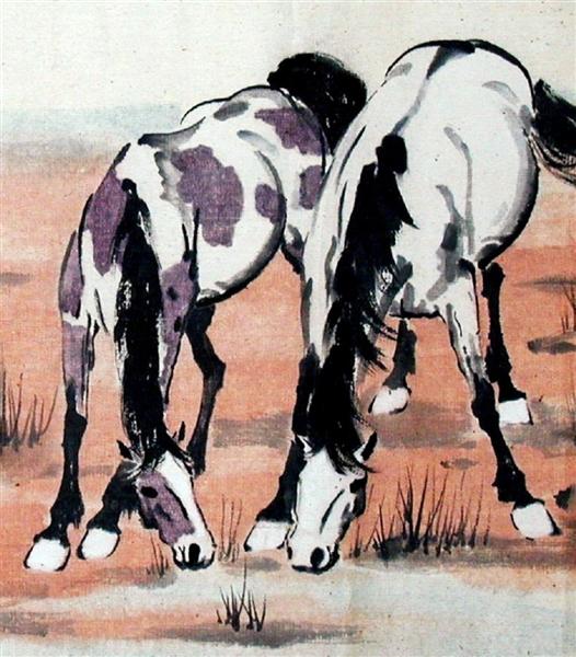 Two Horses, 1948 - 徐悲鴻