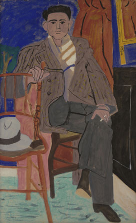 Dark-haired youth seated, with a topcoat, 1936 - Yiannis Tsaroychis