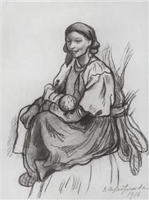 A peasant woman with a child - Zinaida Evgenievna Serebriakova