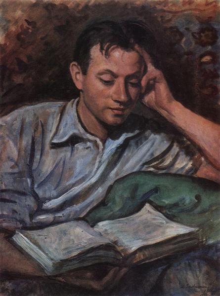 Олександр Серебряков читає книгу, 1946 - Зінаїда Серебрякова