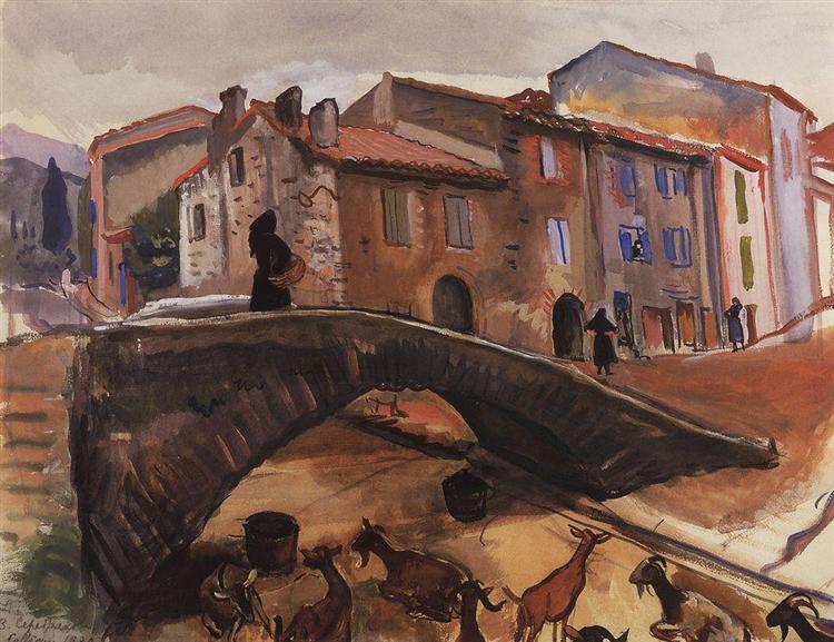 Collioure. Bridge with goats, 1930 - Sinaida Jewgenjewna Serebrjakowa