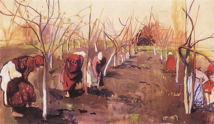 Digging trees in the garden, 1908 - Zinaida Serebriakova