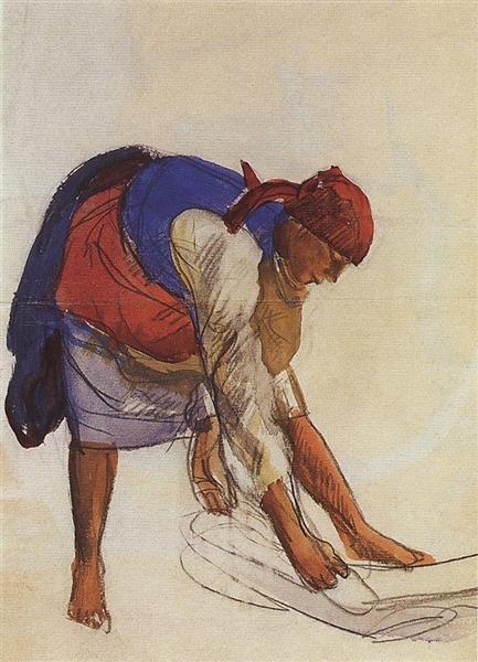 Селянка розправляє полотно, 1916 - 1917 - Зінаїда Серебрякова