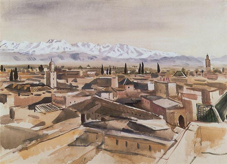 Marrakech. View from the terrace at the Atlas Mountains, 1928 - Zinaïda Serebriakova