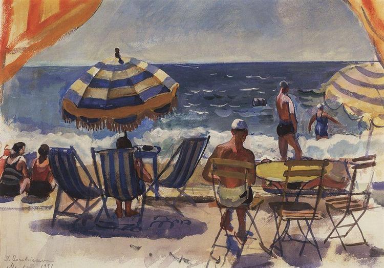 Ментона. Пляж с зонтиками, 1931 - Зинаида Серебрякова
