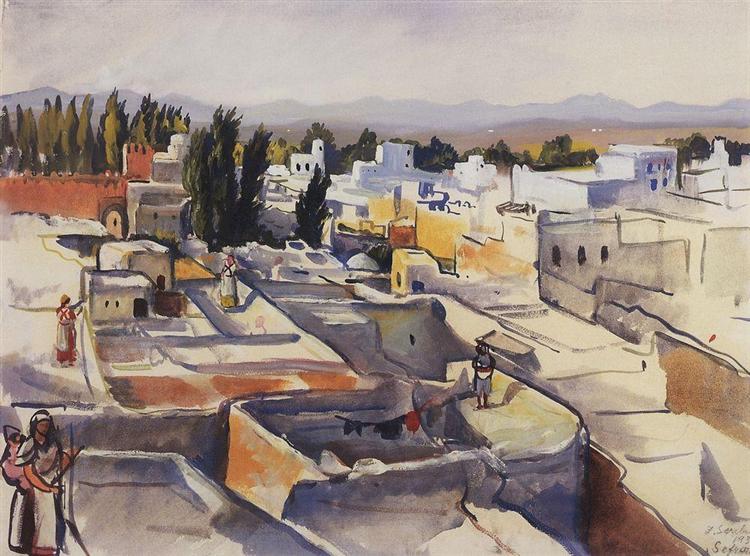 Morocco. Sefrou. The roofs of the city, 1932 - Zinaida Serebriakova